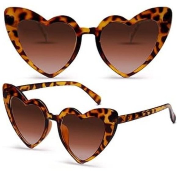 unbranded Accessories - Heart Shaped Sunglasses Retro Cat Eye Classic Eyewear Brown Leopard Plastic